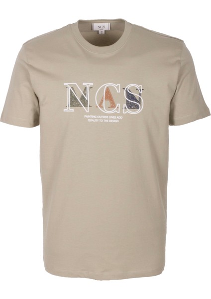 Erkek Tişört Bisiklet Yaka Olive Slim Fit Baskılı T-Shirt Ncs Jeans 1298