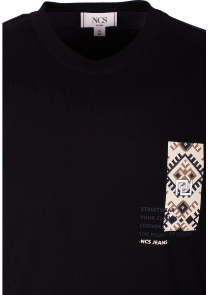 Erkek Tişört Bisiklet Yaka Siyah %100 Pamuk Slim Fit Göğüs ve Sırt Baskılı T-Shirt Ncs Jeans 1299 indirimleri