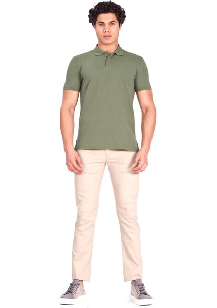 Erkek Polo Yaka Tişört Açık Haki %100 Pamuk Slim Fit Polo T-Shirt Ncs Jeans 1055 fiyatları