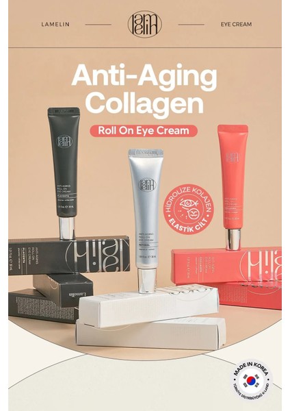 Yaşlanma Karşıtı 3'Lü Masaj Başlıklı Kolajen Göz Kremi Lamelin Roll On Collagen Eye Cream