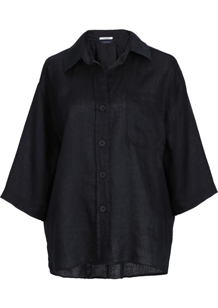 Born Kadın Keten Gömlek Siyah