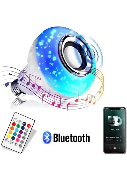 Bluetooth Hoparlör LED Akıllı Ampul Lamba 12 Renk Kumandalı Beyaz Buetooth