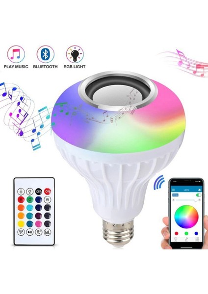 Bluetooth Hoparlör LED Akıllı Ampul Lamba 12 Renk Kumandalı Beyaz Buetooth