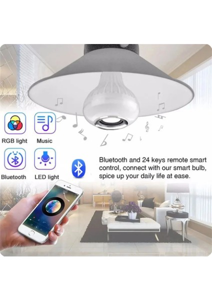Bluetooth Hoparlör LED Akıllı Ampul Lamba 12 Renk Kumandalı Beyaz Buetooth
