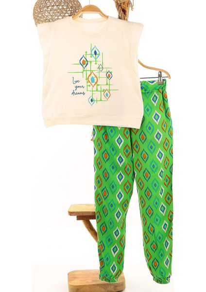 Love Your Dreams Baklava Desen Kız Çocuk Viscon Takım - Yeşil