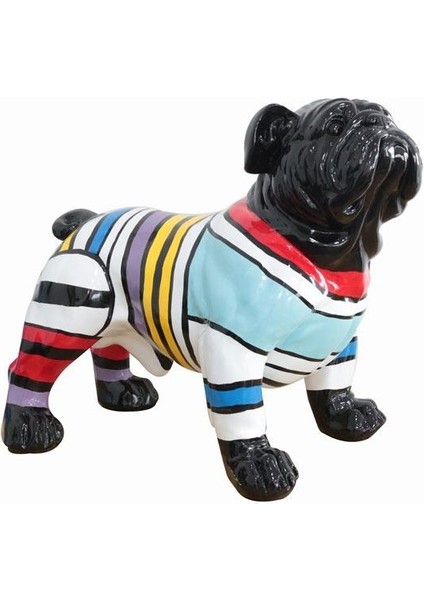 Bulldog Colorful Strıped Sculpture 55x36x48 Cm