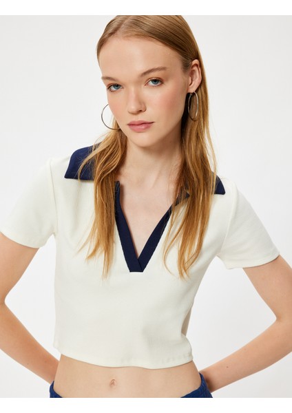 Crop Tişört Polo Yaka Düğmeli Kısa Kollu Biyeli Slim Fit fiyatları