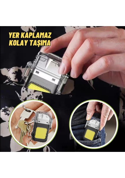 Fonksiyonlu Outdoor Kamp El Feneri ve Elektrikli Çakmak USB Sarjlı Kolay Kullanım