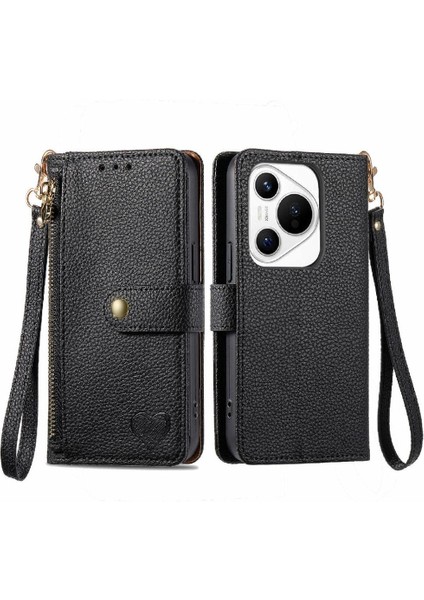 Huawei Pura 70 Için Flip Case Aşk Deri Kılıf Cüzdan Fermuar Darbeye (Yurt Dışından)