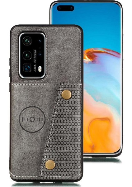 Huawei P40 Pro Kickstand Buit Için Cüzdan Kılıf Demir Cüzdan Kılıf Kartı (Yurt Dışından)