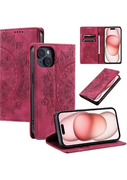 IPhone 15 Için Kılıf Darbeye Kapak Kapak Yan Toka Pu Deri Kart (Yurt Dışından)