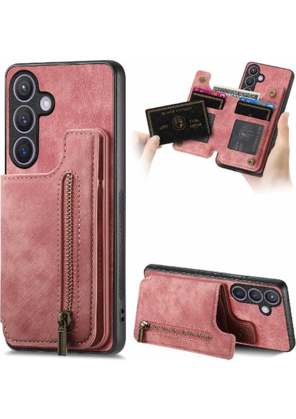 Samsung Galaxy S24 Artı Standı Fonksiyonu Vintage Fermuar Cüzdan Geri (Yurt Dışından)