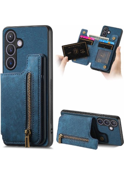 Samsung Galaxy S24 Artı Standı Fonksiyonu Vintage Fermuar Cüzdan Geri (Yurt Dışından)
