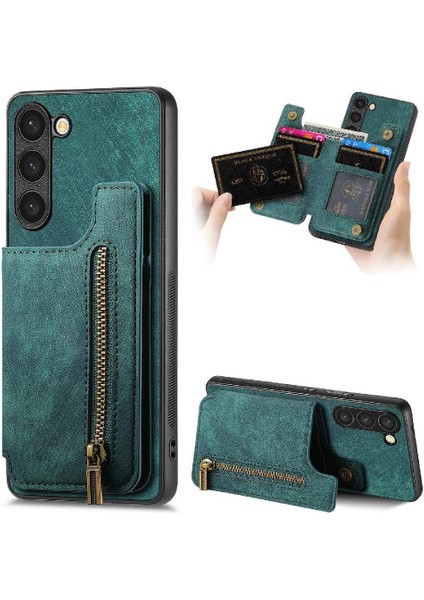 Samsung Galaxy S23 Vintage Fermuar Cüzdan Için Kılıf Katlanabilir Arka Kapak (Yurt Dışından)