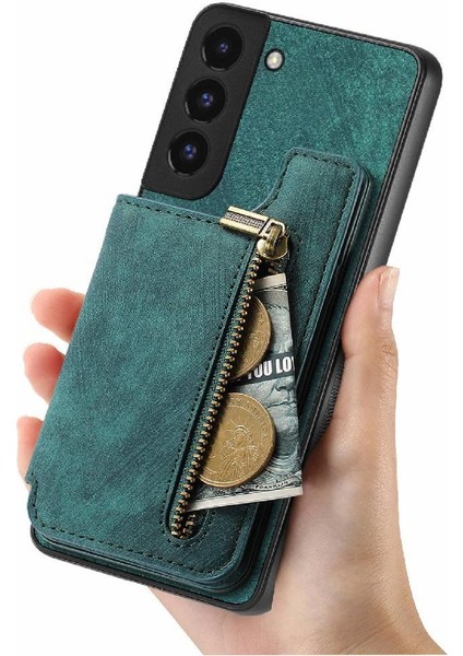 Samsung Galaxy S22 Artı Vintage Fermuar Cüzdan Katlanabilir Arka Kapak (Yurt Dışından)