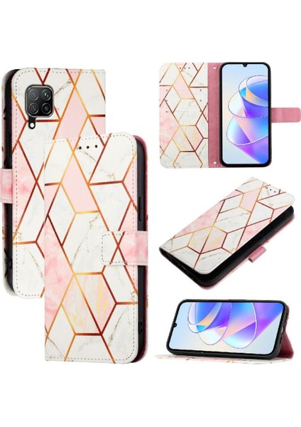 Huawei P40 Lite 4g Için Kickstand Mermer Desen Pu Deri Cüzdan (Yurt Dışından)