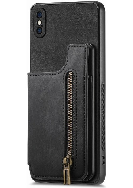 IPhone X/xs Vintage Fermuar Cüzdan Katlanabilir Arka Kapak Standı (Yurt Dışından)