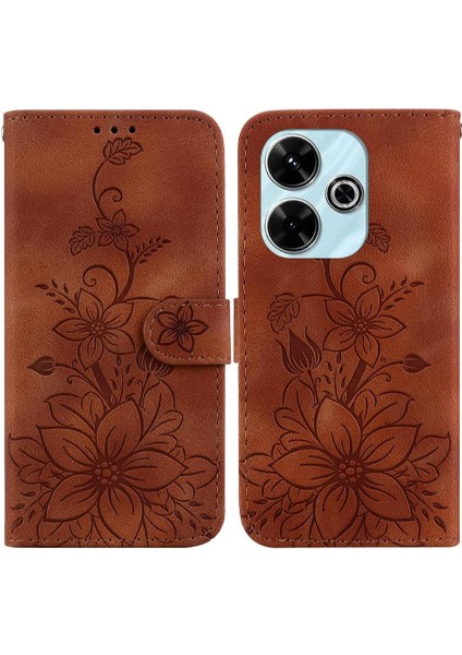 Xiaomi Poco M6 4g Kabartmalı Zambak Manyetik Kickstand Kart Için Flip Case (Yurt Dışından)