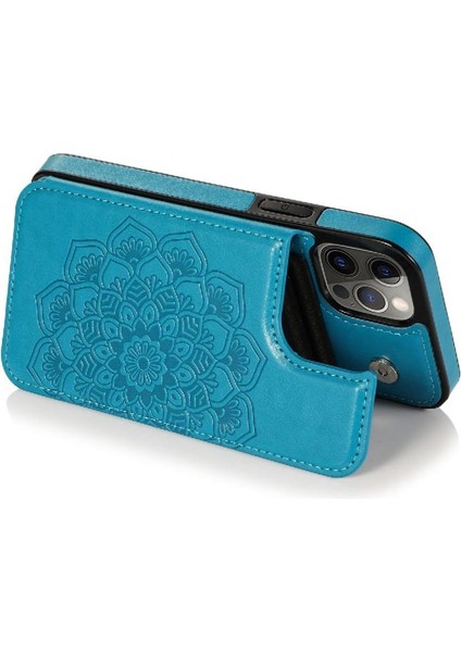 IPhone 12 Için Kart Tutucu Kılıf ile Cüzdan Pro Kabartmalı Mandala Desen Pu (Yurt Dışından)