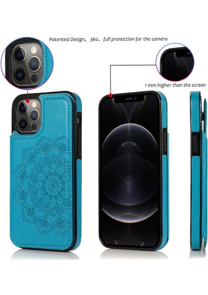 IPhone 12 Için Kart Tutucu Kılıf ile Cüzdan Pro Kabartmalı Mandala Desen Pu (Yurt Dışından)