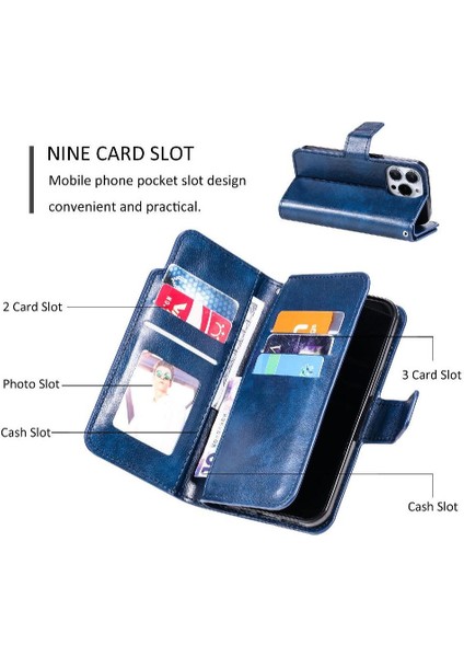 IPhone 14 Için Kılıf Pro Max 9 Kart Yuvaları Cüzdan Kickstand Pu Deri (Yurt Dışından) modelleri