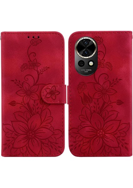 Mays Shop Huawei Nova 12 Için Flip Case Kabartmalı Zambak Cüzdan Manyetik Kickstand Kart (Yurt Dışından)