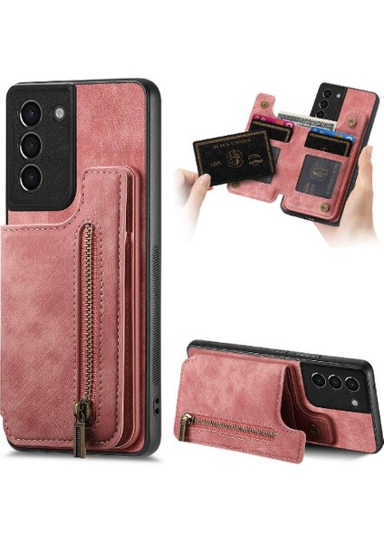 Samsung Galaxy S21 Vintage Fermuar Cüzdan Standı Fonksiyonu Için Kılıf Katlanabilir (Yurt Dışından)