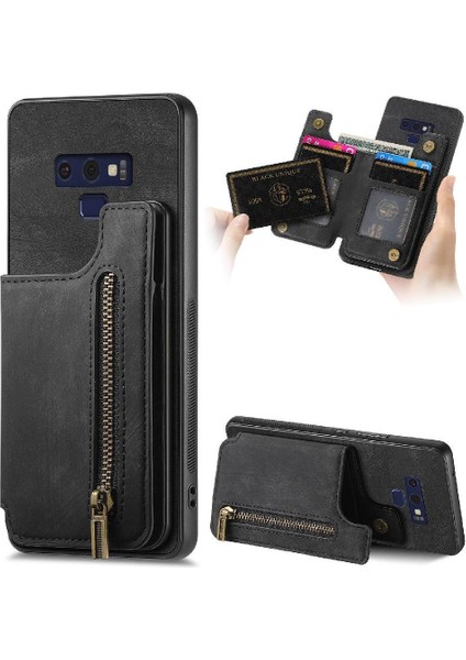 Samsung Galaxy Not 9 Için Kılıf Katlanabilir Arka Kapak Vintage Fermuar Cüzdan (Yurt Dışından)
