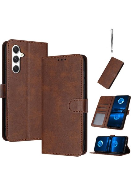 Samsung Galaxy M54 Pu Deri Saf Renk Toka ile Flip Case (Yurt Dışından)