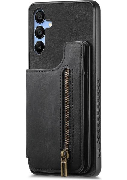 Samsung Galaxy A15 5g Için Kılıf Katlanabilir Arka Kapak Vintage Fermuar Cüzdan (Yurt Dışından)