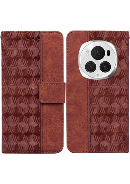 Onur Magic6 Pro Flip Folio Kickstand Özelliği Için Flip Case Geometrik Pu (Yurt Dışından)