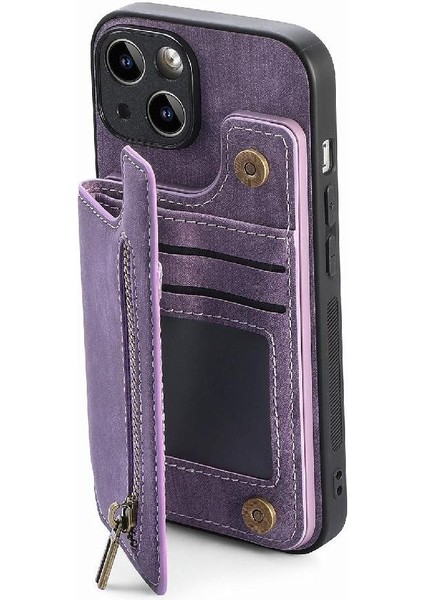 IPhone 15 Için Kılıf Artı Standı Fonksiyonu Vintage Fermuar Cüzdan Katlanabilir Geri (Yurt Dışından) fiyatları
