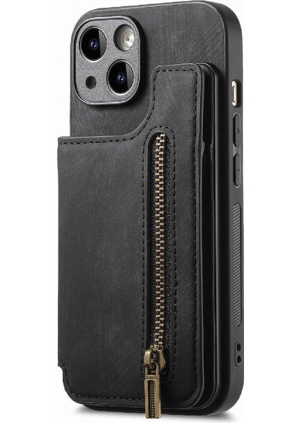 IPhone 14 Için Kılıf Katlanabilir Arka Kapak Standı Fonksiyonu Vintage Fermuar Cüzdan (Yurt Dışından) modelleri