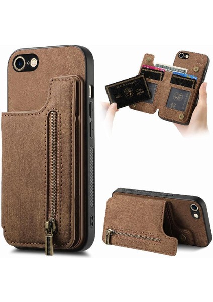 IPhone 7/8 Için Kılıf Vintage Fermuar Cüzdan Standı Fonksiyonu Katlanabilir Geri (Yurt Dışından)