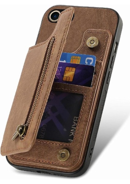 IPhone 7/8 Için Kılıf Vintage Fermuar Cüzdan Standı Fonksiyonu Katlanabilir Geri (Yurt Dışından) modelleri