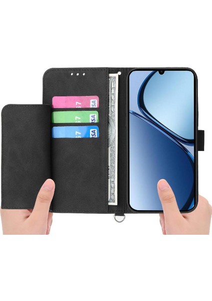 Realme C63/ C61 Kabartmalı Bileklik Çoklu Kredi Kartı Için Flip Case (Yurt Dışından)