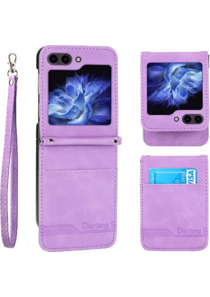 Mays Shop Samsung Galaxy Z Flip 5 Için Flip Case Bileklik Kart Yuvaları Manyetik Nakit (Yurt Dışından)