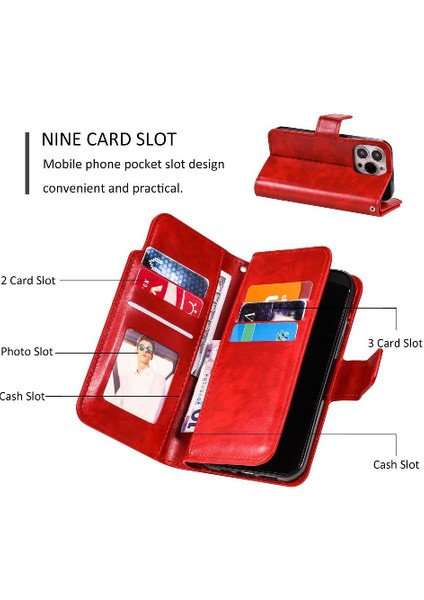 IPhone 15 Için Kılıf Pro Max Pu Deri 9 Kart Yuvaları Manyetik Cüzdan (Yurt Dışından) fiyatları