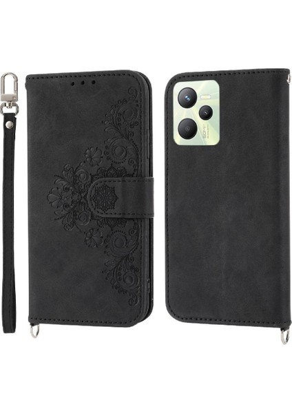 Realme C30 Kabartmalı Bileklik Çoklu Kredi Kartı Yuvaları Için Flip Case (Yurt Dışından)