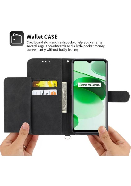 Realme C30 Kabartmalı Bileklik Çoklu Kredi Kartı Yuvaları Için Flip Case (Yurt Dışından) modelleri