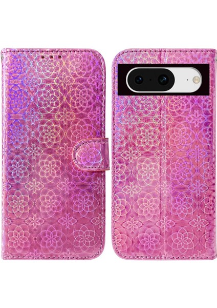 Google Piksel 8 Premium Pu Deri Glitter Renkli Standı Tutucu Için Kılıf (Yurt Dışından)