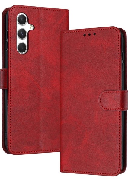 Samsung Galaxy M54 Pu Deri Saf Renk Toka ile Flip Case (Yurt Dışından)
