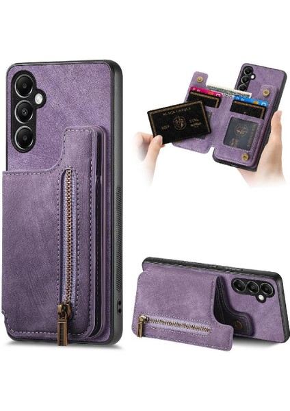 Samsung Galaxy A05S Için Kılıf Katlanabilir Arka Kapak Vintage Fermuar Cüzdan (Yurt Dışından)