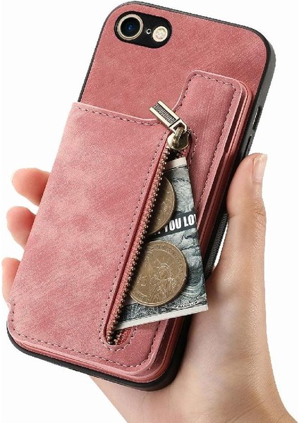 IPhone 7/8 Için Kılıf Vintage Fermuar Cüzdan Standı Fonksiyonu Katlanabilir Geri (Yurt Dışından) modelleri