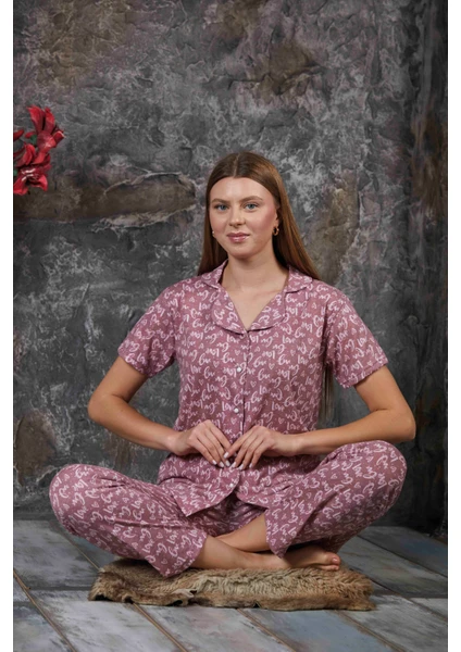 Sude Homewear Kadın Love Yazılı Kısa Kol Pijama Takımı