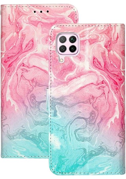Huawei P40 Lite Tam Koruma Kartı Yuvaları Için Flip Case Tutucu Mermer Pu (Yurt Dışından)