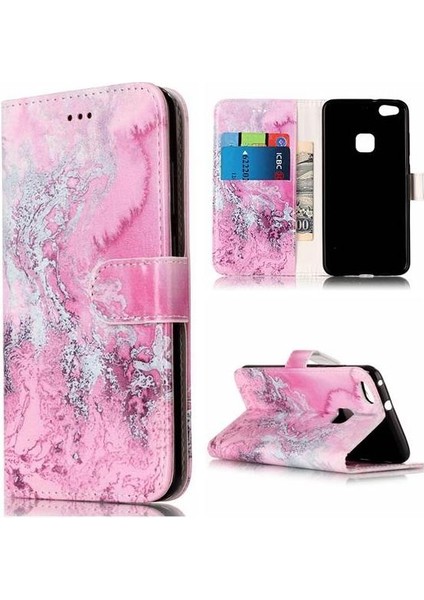 Huawei P10 Lite Için Flip Case Tam Koruma Pu Deri Cüzdan Mermer (Yurt Dışından)