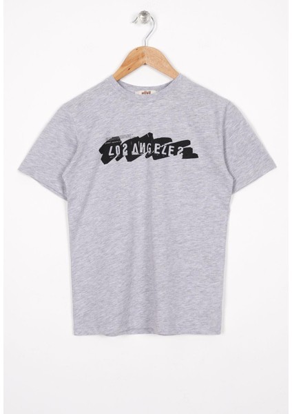 Los Angels Baskılı Gri Melanj Renk Erkek Çocuk Tshirt