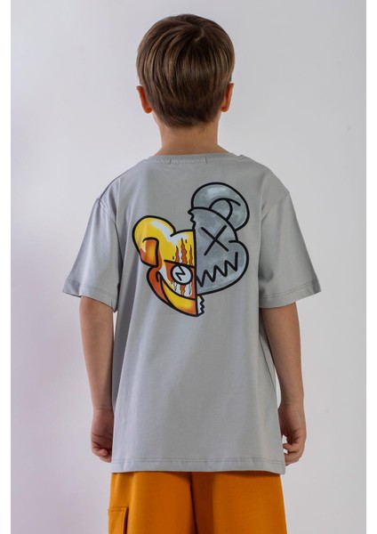 Bisiklet Yaka Kısa Kol Canavar Baskılı Taş Rengi Erkek Çocuk Tshirt fırsatları