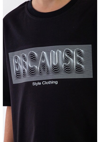 Bisiklet Yaka Kısa Kol Yazı Baskılı Siyah Renk Erkek Çocuk Tshirt fiyatları